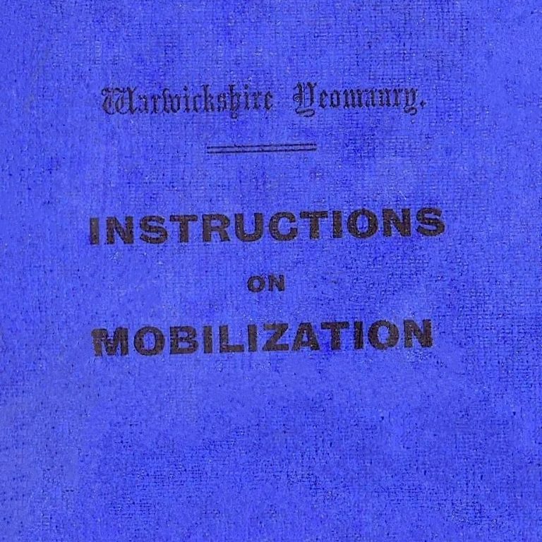 Blue background with the text "Warwickshire Yeomanry. Instructions on Mobilization."